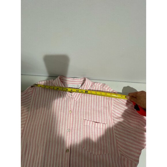 Susan Graver Luxe Pink & White Striped Linen Blend Button-Down Shirt Size Large - Picture 10 of 12